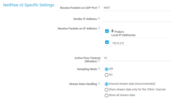 NetFlow v5 Specific Settings