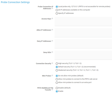 Probe Connection Settings in System Administration